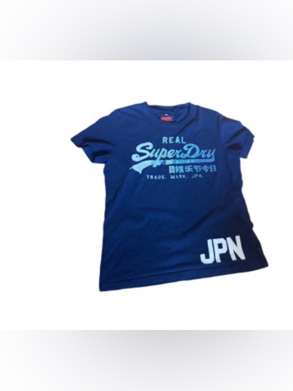 Superdry Women's Navy Tee with Light Blue Logo and JPN Print